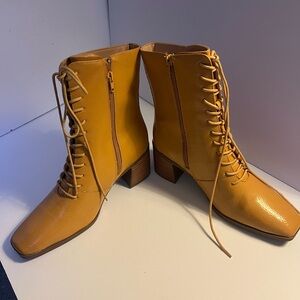 Yellow, gold, mustard color new Lace-Up Ankle Boots. Stylish ankle boots